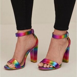 TORRID Two Strap Metallic RAINBOW Tapered Heel PRIDE Size 8WW